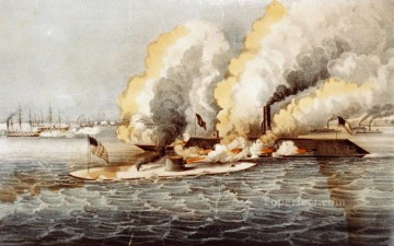 Fantástico combate entre Monitor Merrimac Naval Battle Pinturas al óleo